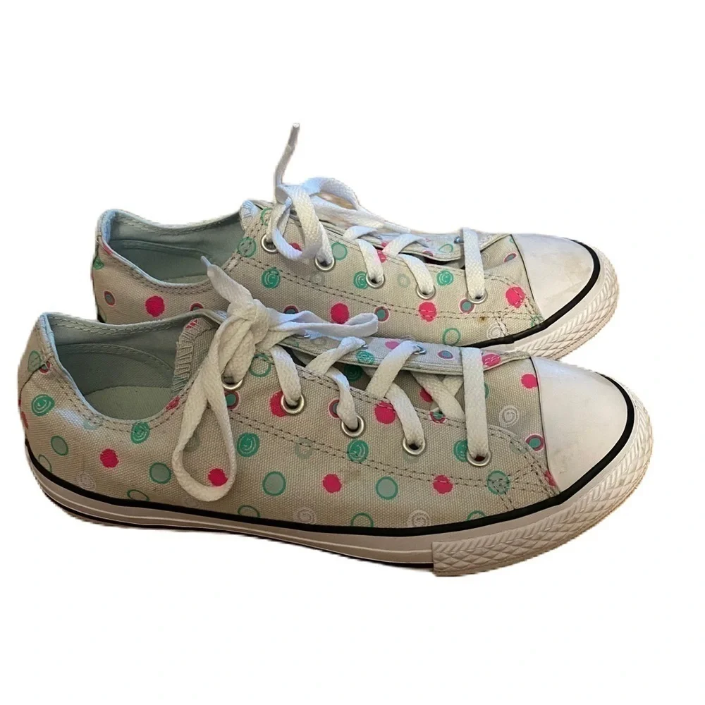 Converse Polka Dot Sneakers Sz 4 Pink Teal Gray Kids Girls